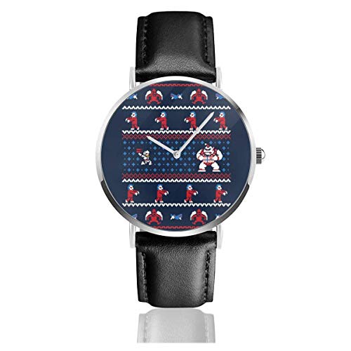 Unisex Business Casual Ghosts N Goblins N Chritmas Presenta Patrón de Punto Ghouls Relojes Reloj de Cuero de Cuarzo con Correa de Cuero Negro