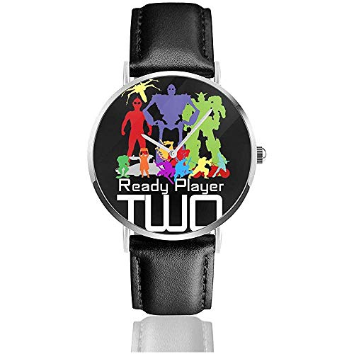 Unisex Business Casual Ready Player Un Jugador Dos Siluetas Relojes Reloj de Cuero de Cuarzo