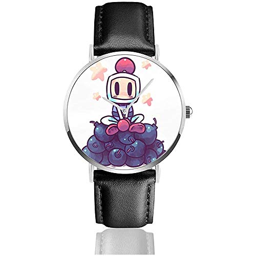 Unisex The Bomberboii is Back Bomberman Relojes Reloj de Cuero de Cuarzo con Correa de Cuero Negro