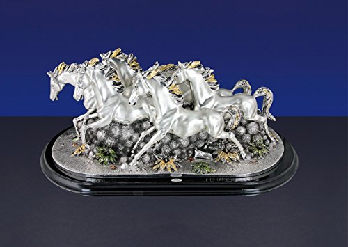 UNITED TRADE Estatua de caballos de rebaño decorativos en resina de plata. Arte. 010 Made in Italy