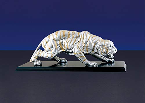 UNITED TRADE Estatua Decorativa Tigre de Resina de Plata Art. 016 Made in Italy.