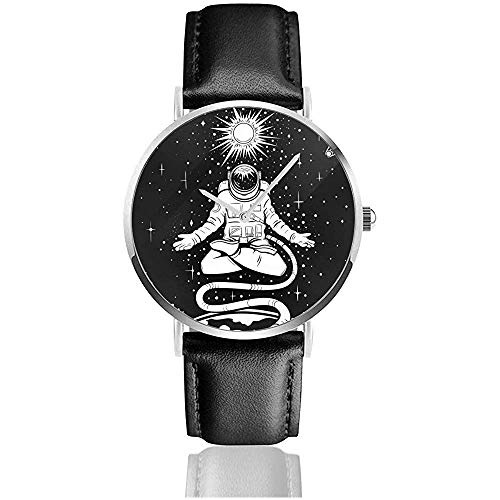 Vector Astronauta Blanco y Negro en la posición de Loto en el Espacio Ilustración Mujeres Reloj Relojes de Pulsera