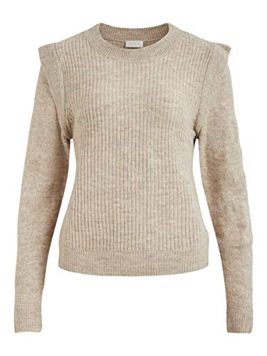 Vila VIESHA Knit Shoulder Detail L/S Top Suter Pulver, Mezcla Natural/Detalle: Melange, XS para Mujer