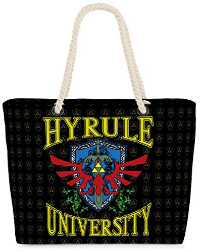 VOID Bolso de Playa XXL Bolsa Shopper University of Hyrule 58 x 38 x 16 cm 23 l Beach Bag Game Gamer Link, Kissen Farbe:Negro