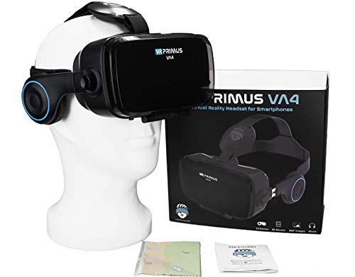 VR Primus® VA4, Gafas VR movil con Auriculares y Google Cardboard Apps. Compatible con iPhone X XS y Smartphones Android p.ej. Samsung Galaxy S6 S7 S8 S9, Huawei P10 P20, LG G4, Sony, Xiaomi,OnePlus