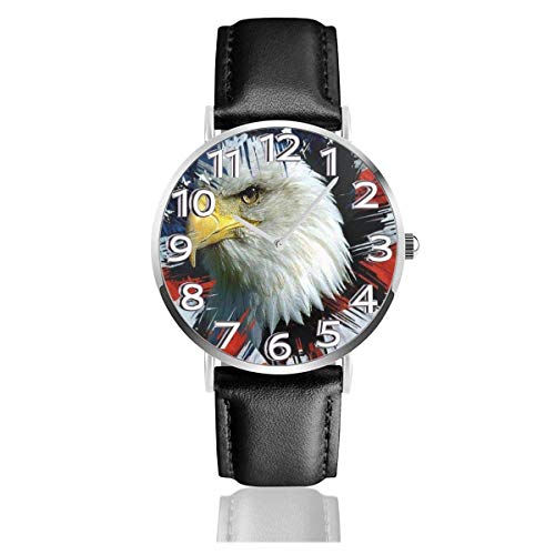 Watches Reloj de Pulsera Analógico Monoaguja de Cuarzo para Hombre Reloj para Hombre de Cuarzo Bandera de Estados Unidos águila patriótica Estadounidense con Correa en Cuero