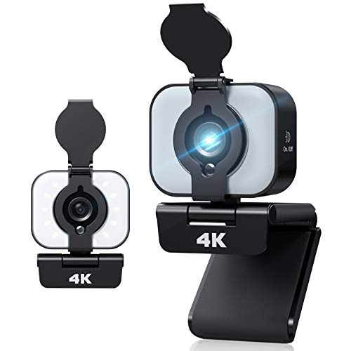 Webcam con Micrófono y Luz, DGVDO 4K UHD Cámara Web Portátil con Cubierta de Privacidad, Ordenador Webcam USB 2.0 para Youtube/Skype/Zoom/Facetime/Xbox One/Videollamadas, Conferencias en línea