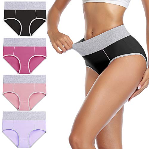 wirarpa Bragas Mujer Slip Cintura Alta Algodón Braguitas 4 Pack Tamaño L