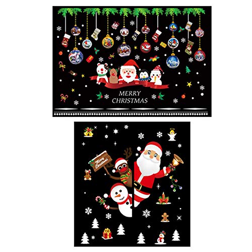 Xinlie Extraíbles para Ventanas Copo De Nieve Alce PVC Sticker Feliz Navidad Papá Noel Muñeco de Nieve Alce de la Puerta Lote Pegatinas Navidad Ventana Reutilizable Reno Santa Claus Copos Nieve 2 Set