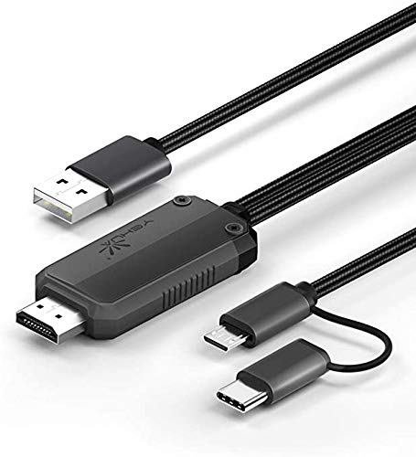 YEHUA Cable USB C/Micro USB a HDMI 2-en-1 Soporta Netflix, Adaptador MHL a HDMI de 6.6 Pies 1080P HD TikTok Mirroring para Xiaomi/Huawei Todos los Teléfonos Inteligentes a TV/Proyector/Monitor.