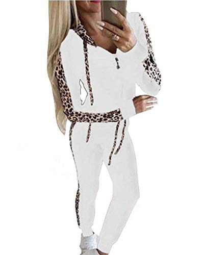 Yesgirl Mujer 2 Piezas Set Pantalones + Tops Conjunto de Chándal de Mujer Flequillo Camisas Fitness Manga Larga Casual Jersey Chaqueta Hoodie&Pantalones Jumpsuit Casual Sets Blanco M