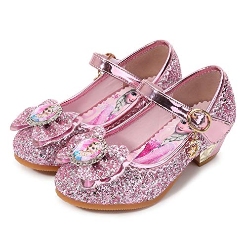 YOSICIL Disfraz Princesa Zapatos Frozen Elsa Zapatos de Lentejuelas Antideslizante Niñas Zapatos de Tacón Velcro Zapatillas de Baile para Vestir Fiesta Cumpleaños Boda Infantil 3-14 Años