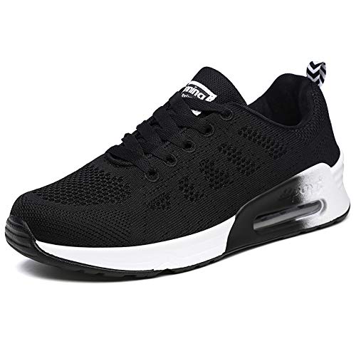 Zapatillas Deportivas Mujer Sneakers Zapatos para Correr para Niña Mujeres Running Zapatos Casuales de Mujer Ligero Respirable Atarse Negro Talla 36