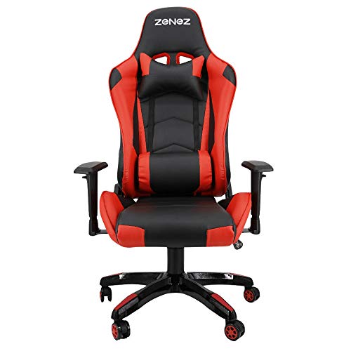 ZENEZ Silla Gamer, Silla Gaming de Ergonómica, Silla con Reposacabeza Apoyo y Cojín Lumbar, Cuero Sintético PU, para Los Jugadores de PC Gamer Rojo