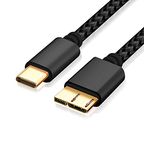 0,3m Nylon USB C-Micro USB 3.1 Gen 1 | USB 3.0 Cable de Disco Duro, 5Gbit/s, Cable USB HDD, Cable de Datos, Cable de Carga Negro, USB C Macho a Micro B Macho