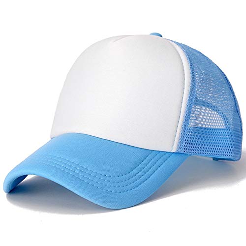 1 Uds Gorra Unisex Casual de Malla Lisa Gorra de béisbol Ajustable Snapback Sombreros para Mujeres Hombres Hip Hop Gorra de Camionero Streetwear papá Sombrero -Light Blue White-54cm-60cm