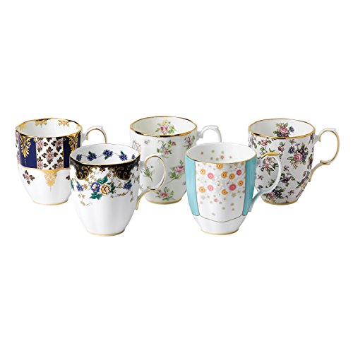 100 años de Royal Albert – Taza de Porcelana, 1900 – 1940, 0,4 L, multicolor/14.1 FL oz, Juego de 5