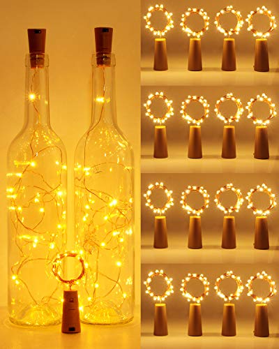 [16 Piezas] Luz de Botella, Hepside Luces para Botellas 2M 20 Luces Led para Botellas de Vino Alambre de Cobre Luces Decorativas Luz para Boda,Navidad,Fiesta,Hogar,Jardín,Exterior(Blanco Cálido)