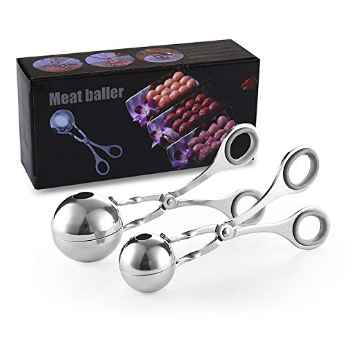 2 Moldes Para Albóndigas, Cuchara de Albóndigas de Acero Inoxidable con Anillo de Silicona Antideslizante, Para Albóndigas, Helado