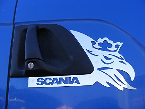 2 paneles decorativos para la puerta de camiones Scania R/G/P. De acero inoxidable pulido