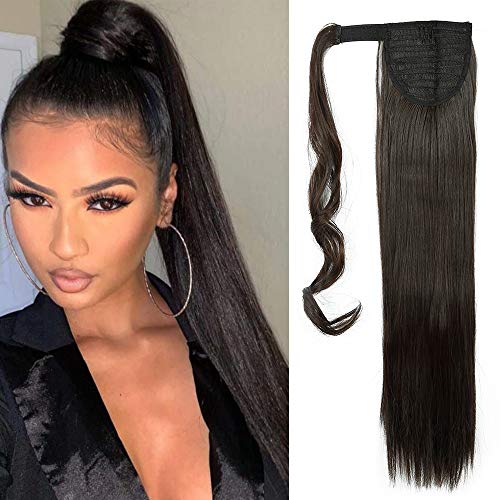 23"(58cm) SEGO Coleta Postiza Larga Pelo Sintético Se Ve Natural [Negro Intenso] Extensiones de Cabello Clip Cola Lisa Ponytail Extension (90g)