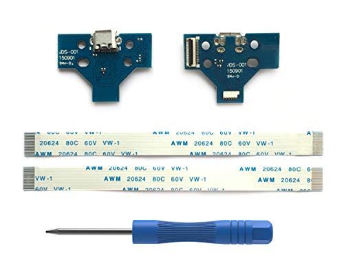 2PCs JDS-001 Replacement Placa Controlador Conectores de Carga Micro USB para Mando PS4, Tarjeta Micro del Cargador de Batería del USB Parte Adaptador, Flex Cable - PlayStation DualShock Controller