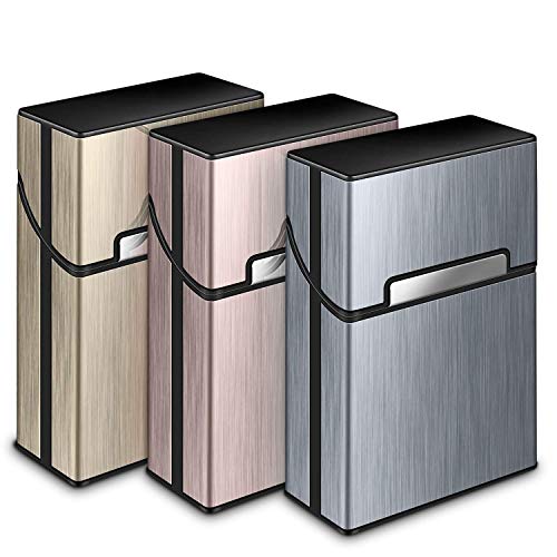 3 Piezas Portátil Caja de Cigarrillo,Cigarette Case de la aleación de Aluminio,Caja Cigarrillo con la Cerradura magnética para 20 Cigarrillos