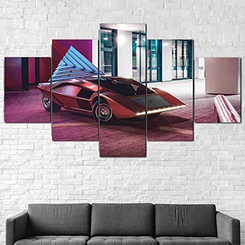 5 Piezas Lona Murales Cuadro Moderno Lienzo Coche Clásico Lancia Stratos Zero Arte Pared Alta Definición Pintura Decorativa Home Dormitorio Óleo Lona Pintura Mural Regalos