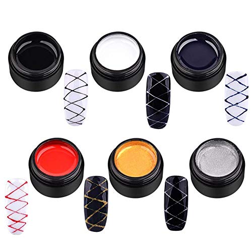 6 colores 5ml Pintura 3D Esmalte en gel para uñas Tirando de seda Spider Line UV DIY Art Gel Creativo Nail Art Decor Herramientas de manicura para principiantes Profesional