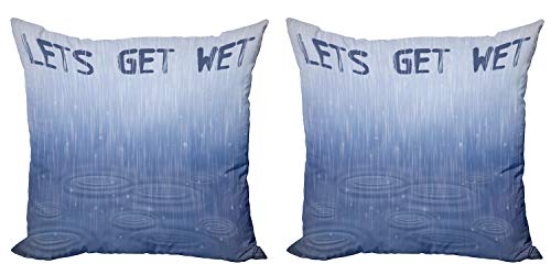 ABAKUHAUS Letras Set de 2 Fundas para Cojín, Vamos a Get Wet Heavy Rain, con Estampado en Ambos Lados con Cremallera, 40 cm x 40 cm, Pizarra Azul y Azul Ceil