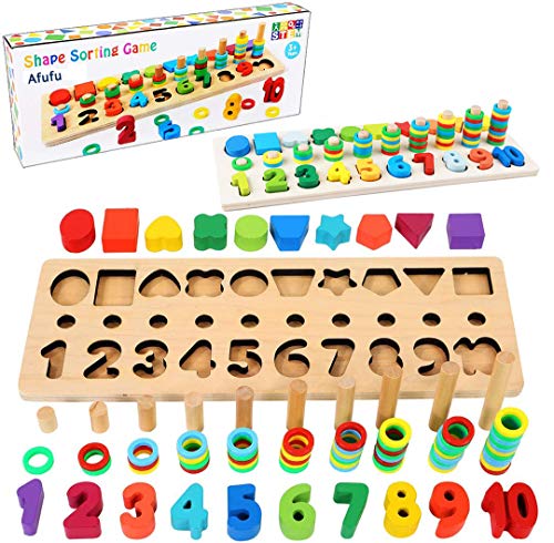 Afufu Juguetes Bebe 1 2 3 4 5 6 años Niños, Juegos de Madera Educativos Tablero de Conteo de Números de Apilamiento de Clasificación Matemática Aprendizaje de Juegos, Regalo de cumpleaños, Navidad