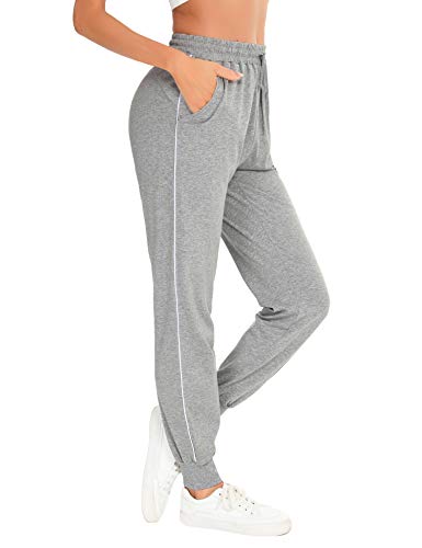 Aibrou 100% Algodón Pantalones Deportivos para Mujer Pantalones de Pijama Largos Primavera Verano Pantalón de Chándal con Bolsilpara Gimnasio Deportes Correr Jogging