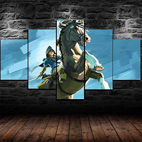 Airxcn The Legend of Zelda Breath of The Wild 5 Paneles Lienzo Arte de Pared hogar Sala de Estar decoración póster impresión HD