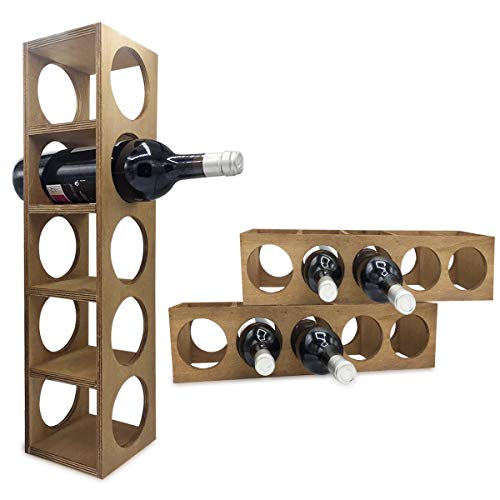 ALLPER Botellero de Vino, Soporte para Botellas, Madera Resistente. Estantería para Bebidas. Medidas: 55 x 13 x 11 cm. Marrón. Capacidad para 5 Botellas. 5 Agujeros.