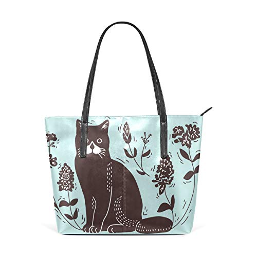 AMONKA Bolso de piel con diseño de gato litográfico con fondo azul para mujeres y niñas