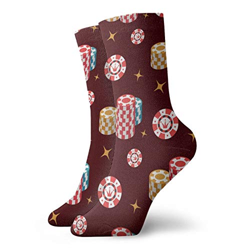 Anime calcetines Casino sin costuras Patrón Con Casino Chip Y Estrellas Super suave de secado rápido transpirable calcetines deportivos unisex de la tripulación calcetines de 30 cm