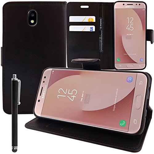 AnnaRT® - Funda con tapa y función atril para Samsung Galaxy J7 (2017) de 5,5 pulgadas (incluye lápiz capacitivo), color negro