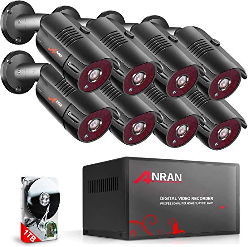 ANRAN 8CH Sistema de Cámaras de Seguridad para el Hogar 5MP HD TVI AHD DVR Grabadora de Vídeo con 1 TB Disco Duro 8 Unids 1920TVL al Aire Libre CCTV Vigilancia Bullet cámaras IR visión Nocturna