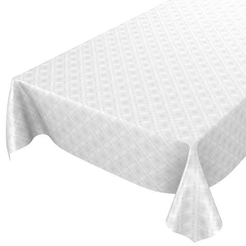 ANRO Mantel de hule, lavable, a cuadros, monocolor, blanco, estampado damasco, 200 x 140 cm