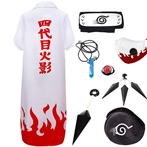 AOGD Anime Naruto Shippuden Namikaze Minato Cosplay Disfraz Fiesta de Carnaval de Halloween Vestidos Naruto Capa Orejeras Adulto Unisex Niños Ninja Conjunto