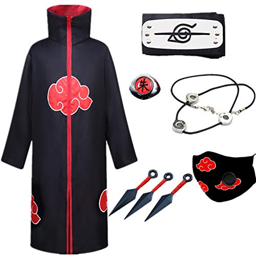 AOGD Naruto Akatsuki/Uchiha Itachi Cosplay Disfraz Fiesta de Carnaval de Halloween Mascarada Disfraz de Ninja Naruto Capa Adulto Unisex Niños Conjunto