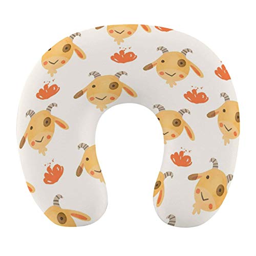 AOOEDM Almohada de Viaje para el Cuello, Almohada de Viaje en Forma de U para el Cuello, Figura de Animal Amarillo Patrón de Cabeza de Animal Lindo Patrón Naranja, Almohadas cervicales, Soporte para