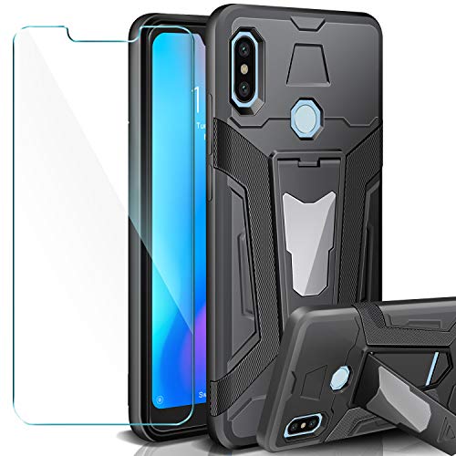 AROYI Funda Xiaomi Mi A2 Lite + Protectores de Pantalla,2in1 Dura PC + Suave TPU Silicona Carcasa Híbrido Armadura Heavy Duty Bumper Case Hard Cover para Xiaomi Mi A2 Lite - Negro