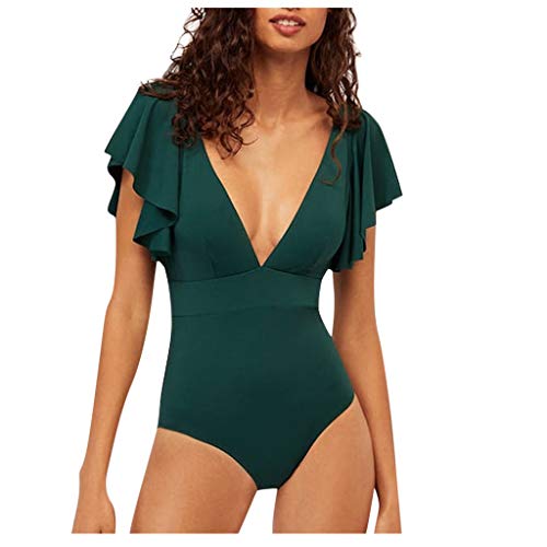 Auifor Natación para Mujer del Traje Acolchado Traje de baño de Monokini del Bikini Empuja hacia Arriba el Traje de baño Sets(Verde/X-Large)