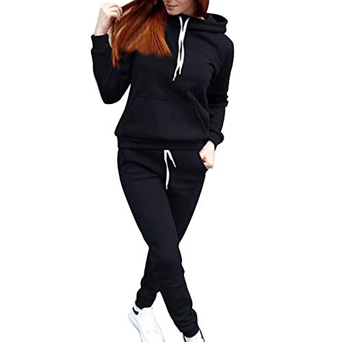 Baifeng Women Pullover Hoodie Suit Sets,Simple Women's Autumn Sports Suit Hooded Sweatshirts and Pants Set For Exercise
