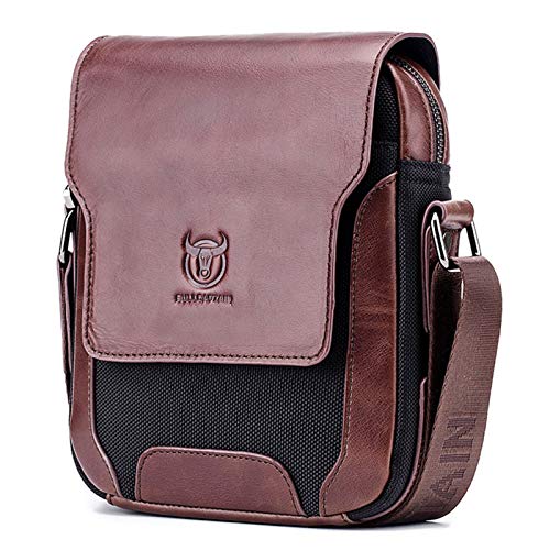 BAIGIO Bolso Bandolera de Piel para Hombres Bolso Mensajero Pequeño de Cuero Bolsa Messenger Hombro Bolso de Negocios Bolsa Cruzada Cuerpo Cartera Diario para Negocios Deporte Casual (Marrón)