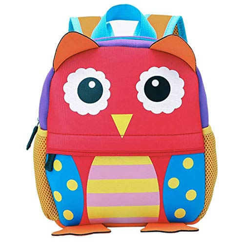 BAIGIO Mochila Infantil Kindergarten,Pequeñas Mochilas Bolsas Escolares de Dibujos Animados Animales para Niñas Primaria Linda Bolso Bebe Guarderia Preescolar para 2-7 Años (Búho, 21 * 8 * 26cm)