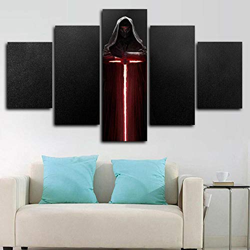 baixiangguo Kylo REN Lightsaber La Guerra De Las Galaxias Pintura Decoración Impresión 5 Imágenes De Arte De Pintura Moderna | Lienzo Decorativo para Sala De Estar O Dormitorio-100 x 55 cm