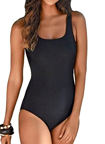 Bañador para mujer de Sidefeel, escote en V, con degradado de color, para el vientre, realza la figura 2 negro. L