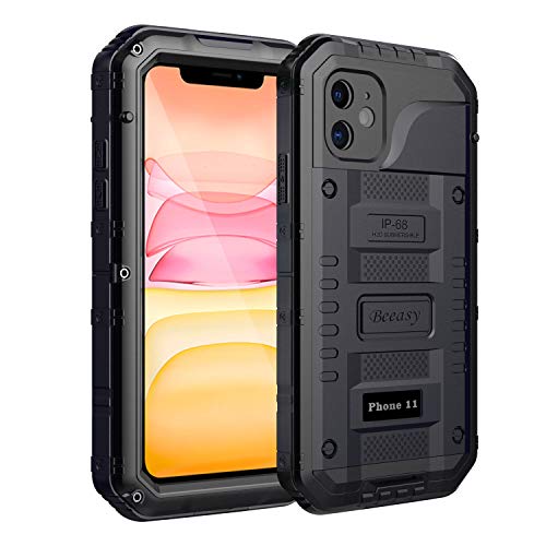 Beeasy Funda para iPhone 11 Impermeable,Antigolpes con Protector de Pantalla,360°Protección Rígida Robusta Antigravedad Carcasa Resistente al Impacto Militar Duradera Blindada Fuerte Seguridad,Negro